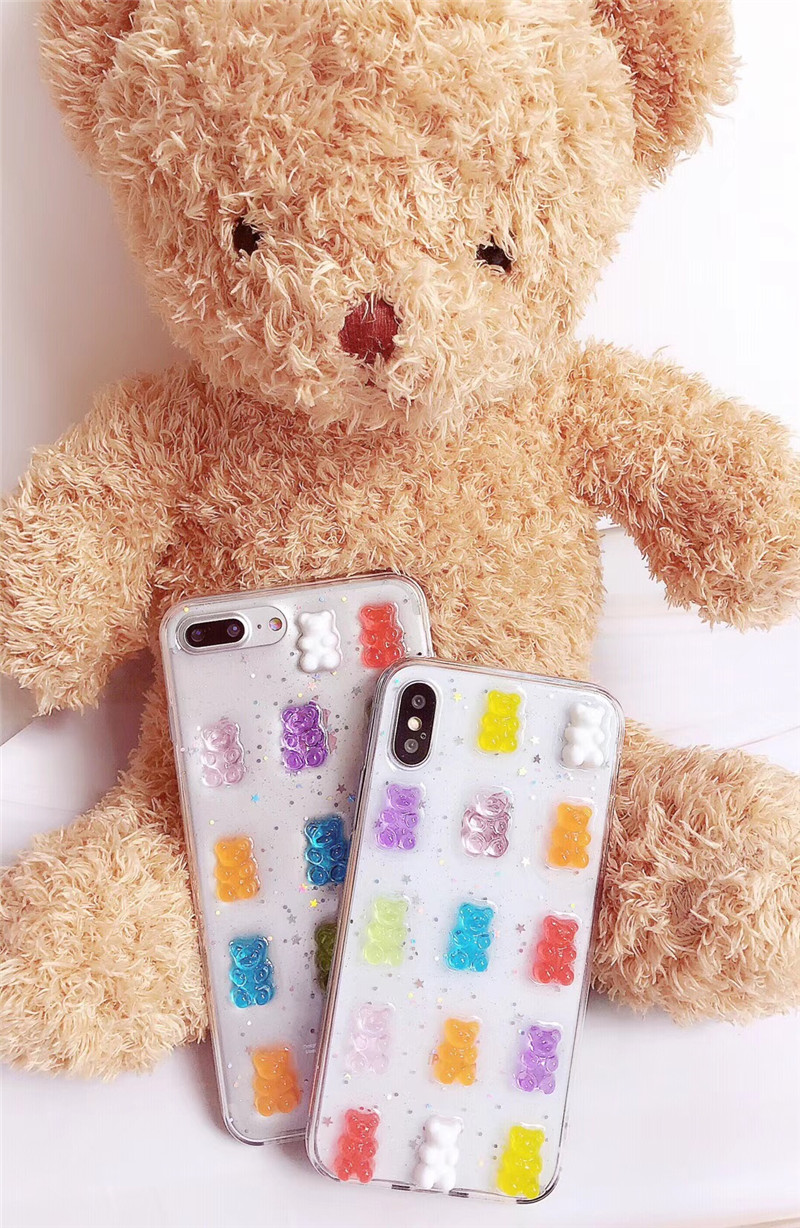 かわいいクマ熊アンパンマングミiPhone XSアイフォン8plus菓子グミ面白いスマホケース清楚系TPUケース6s透明7plusソフト