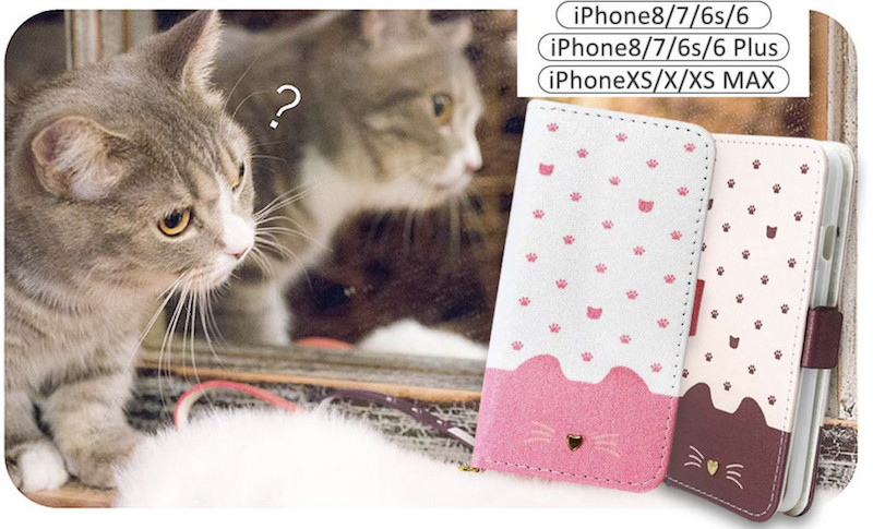 かわいい猫さくらピンク手帳アイフォンXS/XS Maxケース手帳型iPhone 8plusスマホケースねこネコiPhonex/XR鏡付き