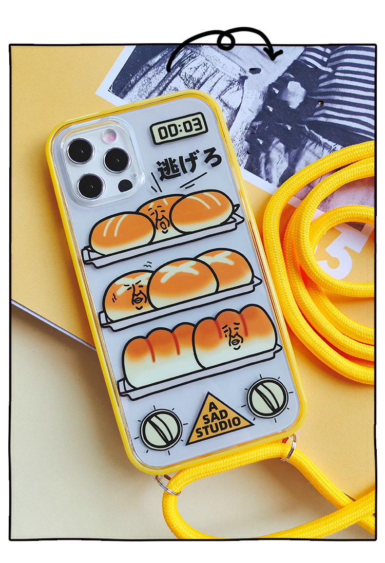面白いiPhone 12ケース逃げろ!!アイフォン12 mini食べ物グルメ携帯カバー ストラップ付き