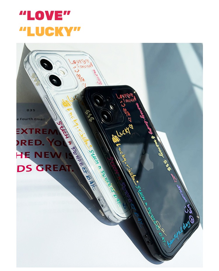 落書き幸運スマホケース透明アイフォン12ProMax/12 Proクリアケース個性的アルファベットiphone11ProMax